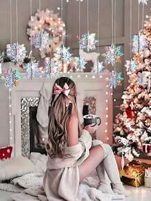 6pcs Christmas Hanging Snowflake Decorations, Large 3D Snowflake Decorations,3D Shiny Iridescent Snowflake Decorations Holographic Garland, Rainbow Snowflake Paper Pendants, Ceiling Decoration, Suitable For Fairyland And Frozen Theme Parties,Holographic Snowflake Garlands In Silver, Snowflake Winter Fairyland Decorations - 彩色 - 查看 5