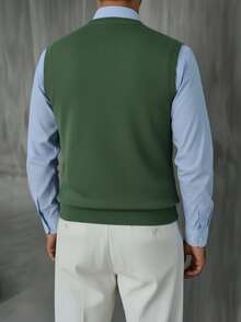 Chaleco de punto casual y versátil de unicolor con cuello en V para hombre GRDR - Verde - Ver 3