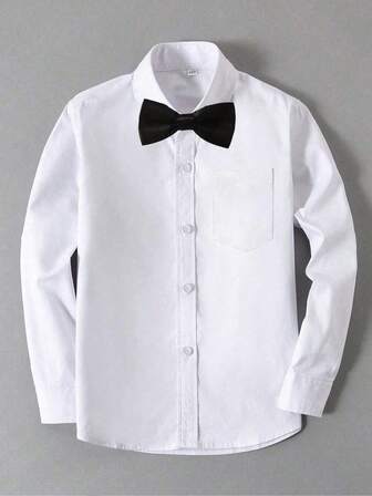 Tween Boys Shirts Long Sleeve Shirts Wedding Uniform Party Shirts With Pocket &Tie White Size 6-16Y