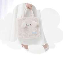 Miniso Cute Kuromi Plushie Bag, Fluffy Soft Sanrio Tote Purse For Daily Use, Kawaii Plush Handbag For Girls - White - View 4