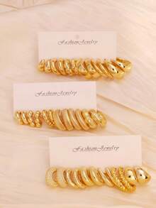 1-18 Paar goldene ABS-Harz Tropfen geometrische breite C kleine Creolen Damen Ohrring Set, modischer Schmuck Accessoire, modern, stylisch, leicht, hautfreundlich, langanhaltend für täglichen Gebrauch, Arbeit, Urlaub, Outfits, Jahrestag, Weihnachten, Geburtstag Geschenke für Frauen, Mädchen, Mutter, Ehefrau, Freundin - Gold - Übersicht 6