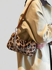 New Leopard Print Women's Handbag, Fashionable Plush Ladies' Shoulder Bag, Chain Small Crossbody Bag