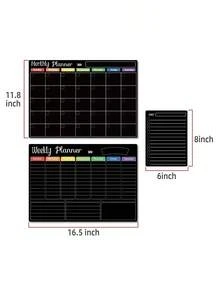 三件套磁性白板套装 - 黑色硅胶冰箱日历，带周/月计划表 - 含8支马克笔和板擦，适用于家庭/办公室 - 节日收纳必备，感恩节计划套装，圣诞节家庭日程安排，吸睛效率工具，新年目标追踪器