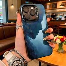 Cubierta de telefono con diseño de perfil femenino azul oscuro con estrellas y texto SO COOL para uso diario en cafeterias - Negro - Ver 2