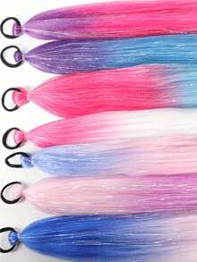 2 Packs 26 Inch Y2K Gradient Synthetic Hair Extensions, Braided Colorful Ponytail With Hair Metal Wire Elastic Tie, Soft And Smooth, For Daily Wear Or Role-Playing, Suitable For All Ethnicities - Multicolor - View 5