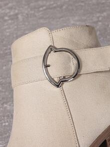 Beige Women's Boots With Strap Buckle Side Zipper Chunky Heel Mid-Heel Round Toe Comfortable Versatile Elegant Commute Daily Ankle Boots, Chelsea Boots - Beige - View 5