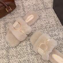 2025 Nuevas Sandalias Planas Versátiles de Piel Sintética para Otoño/Invierno, para Uso Exterior, con Hebilla Metálica y Punta Cuadrada para Mujer - Beis - Ver 9