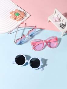 一套3副，适合4-8岁女孩，糖果色可爱猫耳休闲猫眼时尚眼镜，适合假日郊游、节日礼物和派对佩戴。 - 彩色 - 查看 3