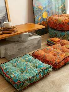 1pc 16.5*16.5in Bohemian Floor Cushion, Vintage Moroccan Chair Cushion, Bedroom Tatami Cushion, Bedroom Living Room Home Decor Pillow, Soft Polyester Fibre, Machine Washable, All Season Use, Suitable For Sofa, Bed And Living Room Decor, Perfect Gift