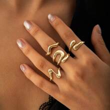 Geometric Metal Style Lava Line Ring Four-Piece Set Irregular Smooth Open Ring SetValentine's Day Gift - 28196-gold - View 14