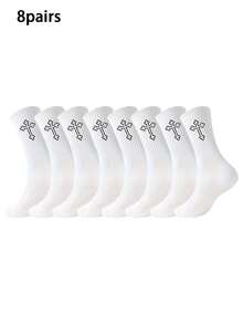 1/2/5/8/10/20 双男士百搭舒适纯色黑白设计中筒袜，四季皆宜，秋季 - 彩色 - 查看 24