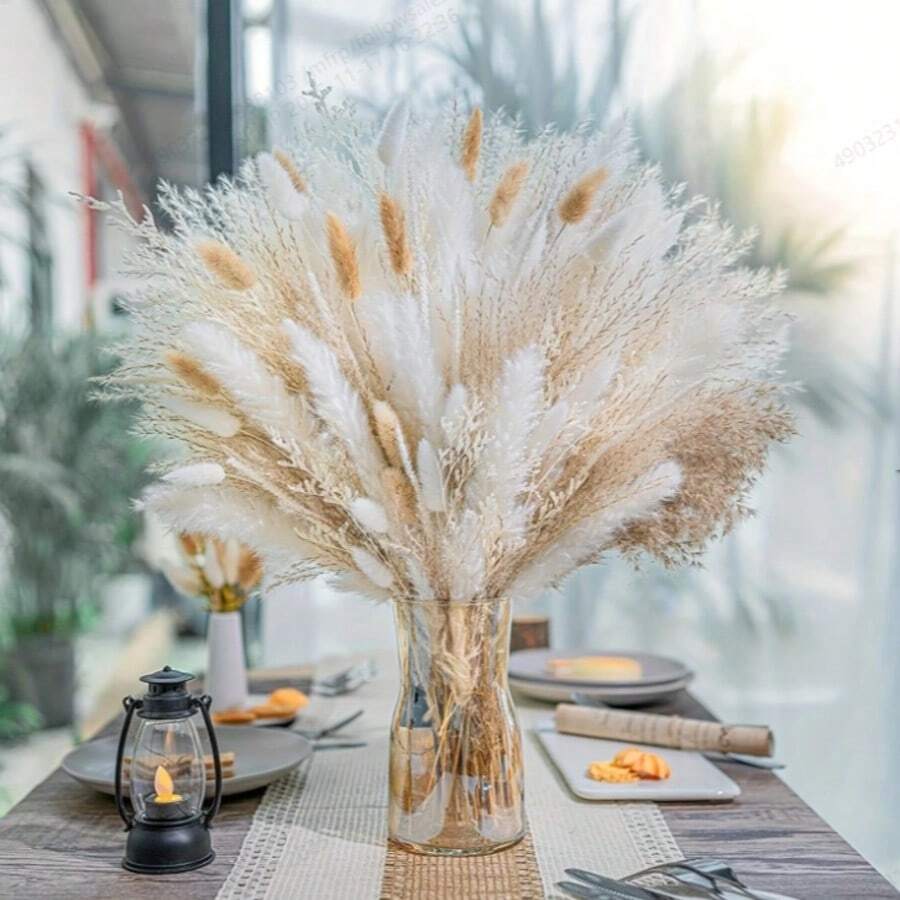 52 Pcs Artificial Pampas Grass Rattan Bouquet - Versatile For Wedding Decor, Romantic Centerpieces & Stylish Home Accents - Naturally Inspired Generaling Fit Rattan Flowers For Timeless Elegance