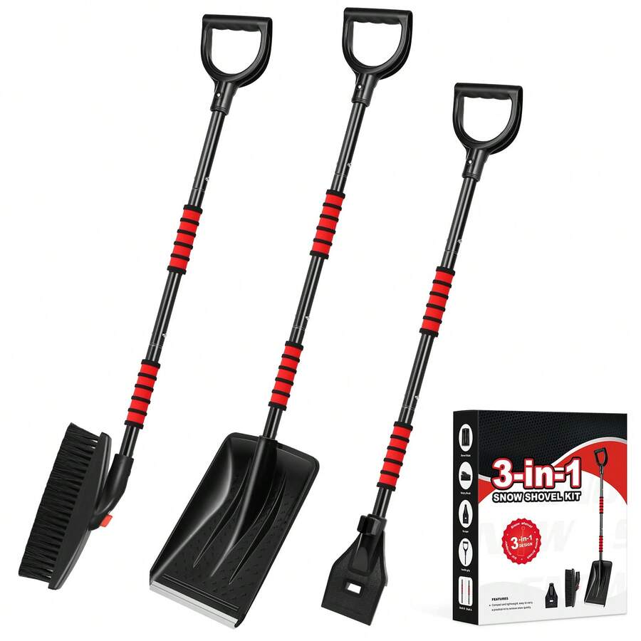3-In-1 Snow Shovel Kit Detachable Rotatable Snow Brush Ice Scrapper For Car Camping Garden With Ergonomic EVA Grip - Black - View 1