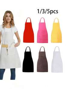 黑色围裙一件装，可调节厨房围裙，女士涤纶围裙，可擦手烹饪工作服，涤纶腰部防油防水，简约黑色围裙带口袋，加厚腰部设计，时尚家务厨房工作服，厨房用品 - 彩色 - 查看 8