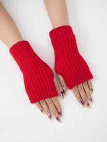 1双女士时尚珍珠装饰露指手套，适合秋冬季保暖及日常佩戴