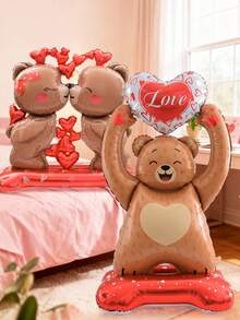 Bộ 1 bóng bay hình gấu bông lớn đứng, bao gồm 2 bóng bay hình gấu bông hôn nhau và 2 bóng bay hình gấu bông cầm trái tim, thích hợp trang trí tiệc theo chủ đề lãng mạn, tiệc sinh nhật, đám cưới, kỷ niệm, tiệc cô dâu, chủ đề gấu bông, đạo cụ chụp ảnh tạo không khí, tiệc Valentine. - Nhiều màu - Xem 6
