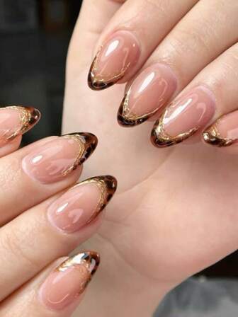 24pcs Fall Press On Nails French Nails Press On 3d Three-Dimensional Decoration False Nails Short False Nails Almond Shape Nails Art Manicure Set Includes 1sheet Adhesive Tabs & 1pc Mini File Perfect For Everyday Wvear