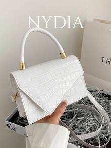 Mini Crocodile Embossed Flap Square Bag - White - View 1