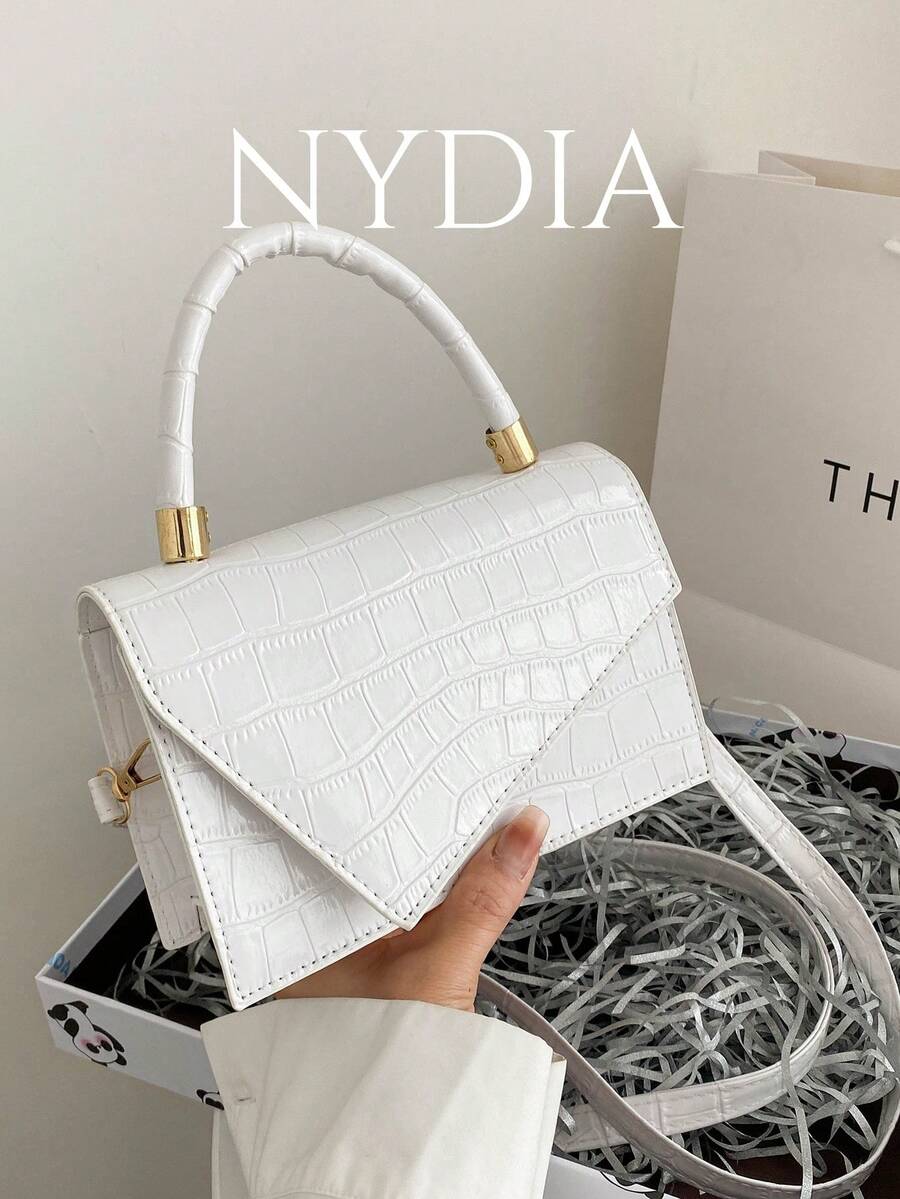 Mini Crocodile Embossed Flap Square Bag - White - View 1