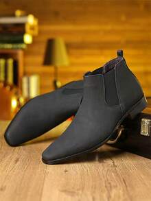 Men's Retro Chelsea Boots, Matte Finish British Style Ankle Boots, Fashionable Versatile Casual Boots - Black - View 2