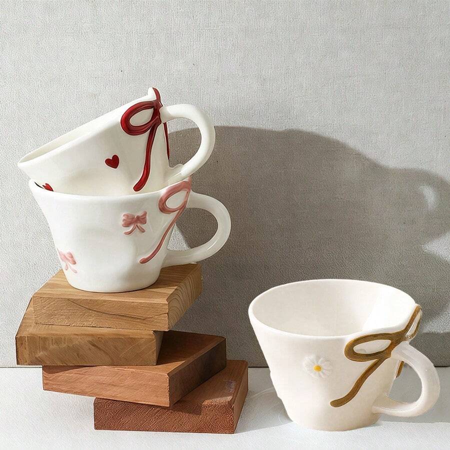 Ceramic Cup Coffee Cup Water Cup Mug Tea Cup Cup Minimalist Nordic Style For Brewing Tea With Handle Engraving Available Made-To-Order - Cups and Saucers, Hand-pinched Ribbons - View 1