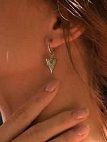 1 Đôi bông tai mặt dây chuyền hình trái tim bằng bạc, trang sức tối giản, quà tặng cho phụ nữ - Bạc - Xem 7