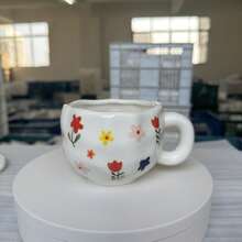Bộ tách cà phê và đĩa sứ họa tiết hoa và sao nhiều màu sang trọng cổ điển, cốc sứ chịu nhiệt cao, cốc đựng bánh, quà tặng, sử dụng tại văn phòng và gia đình - Hoa nhỏ - Xem 8