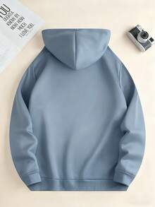 Zrgoth Sudadera con capucha con forro térmico y estampado de eslogan casual y sencilla para hombre, otoño/invierno - Celeste - Ver 6