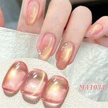MEET ACROSS 1 Chai Sơn Móng Tay Gel Mắt Mèo Màu Hồng Nude & Vàng, 7ml Sơn Móng Tay Gel Mắt Mèo Từ Tính Hạt Thủy Tinh, Sơn Móng Tay Gel UV Bán Vĩnh Cửu Có Thể Tháo Gỡ Dùng Tại Nhà & Salon - Hồng - Xem 2