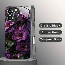 Romántica Elegante Textura Hermosa Flor Púrpura Funda de Teléfono Negra de Vidrio Templado Nueva para iPhone 16/16Plus/16Pro/16ProMax/15/15Plus/15Pro/15ProMax/14/14Plus/14Pro/14ProMax/13/13Pro/13ProMax/13Mini/12/12Pro/12ProMax/12mini/11/11Pro Max/x/xs/xr/xsmax/7/8 Estilo Minimalista Creativo de Moda Celebridad de Internet Pareja Linda - Colores mixtos - Ver 3