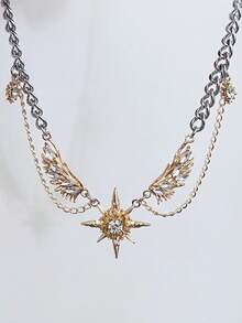 Gothic Punk Style Sweet Dark Wing Star Pendant Necklace, Unisex Y2K Creative Necklace - Hip-hop Necklace - View 4