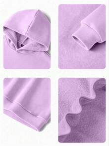 1pc Tween Girls Casual Printed Pullover Sweatshirt, Thermal Lined, Long Sleeve, Autumn/Winter - Mauve Purple - View 5