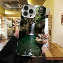 Cubierta de teléfono con diseño de cascada y lago verde para iPhone 14 Pro Max negro con texto 5000mAh ideal para uso diario en cafeterías y viajes - Blanco - Ver 7