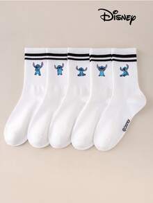 Disney 1/5双 Stitch & Angel 图案袜子，荷叶边袜子，泡泡袜，荷叶边泡泡袜，黑白条纹中筒袜，儿童款 - 彩色 - 查看 14