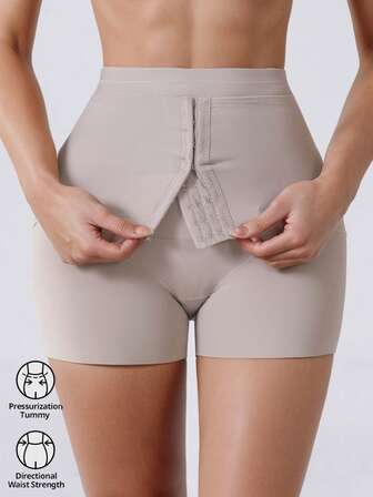 High Waist Button Design Belly Control Pants, Seamless Postpartum Slimming Shapewear Tummy Shaping Leggings For Women