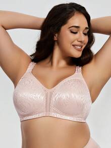 Wingslove Áo ngực không gọng màu hồng nhạt Ramadan cỡ lớn, che phủ toàn diện, dây đeo rộng, vải jacquard hoa văn, cực kỳ mềm mại và thoải mái khi mặc hàng ngày cho phụ nữ có thân hình đầy đặn. - Màu Hồng baby - Xem 4