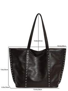 Autumn Winter English Style Tote Bag With Rivet Inlay - Autumn Winter Rivet Tote Bag, English Style Leather Tote, Studded Female Shoulder Bag, Fashion Large Capacity Tote, Rivet Inlay Handbag For Women - Coffee - View 5