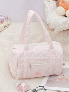 Fashionable Quilted Travel Bag Quilted Small Duffle Bag Gym Bag Floral Print Overnight Bag Weekend Commute Bag Lightweight Printed Floral Shoulder Bag  Travel Tote Bag Yoga Bag Small Size Travel Bag For Daily Life ,Travel ,Commute ,Sport , - 粉色 - 查看 5