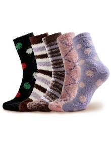 10双/6双装女士过膝袜，珊瑚绒加厚冬季保暖绒袜，自发热女士连裤袜，适合日常穿着、运动、居家休闲，5/3/1双装 - 多色B - 查看 2