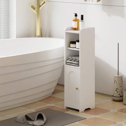 Hzuaneri Bathroom Storage Cabinet, Corner Floor Cabinet With Doors And Adjustable Shelf, Narrow Toilet Paper Cabinets, Bathroom Organizer For Small Spaces, White