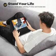 1pc Tablet Pillow Stand, Multifunctional Tablet & Phone Holder Stand, Portable Lightweight Adjustable Angle E-Book Reading Stand - Black - View 4