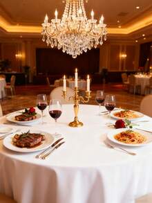 1pc White Round Tablecloth, Modern Polyester Stain-Resistant & Wrinkle-Resistant Washable Tablecloth, Suitable For Kitchen, Dining, Wedding, Reception, Birthday Party, Buffet - White - View 5