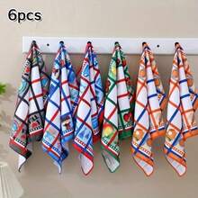 6-Piece Ins-Style High-Visibility Kitchen Towel Set | Fun Abstract Print, Soft And Highly Absorbent Dishcloth, Kitchen Cloth, Home Cleaning And Decoration - 6 Large Grids - View 5