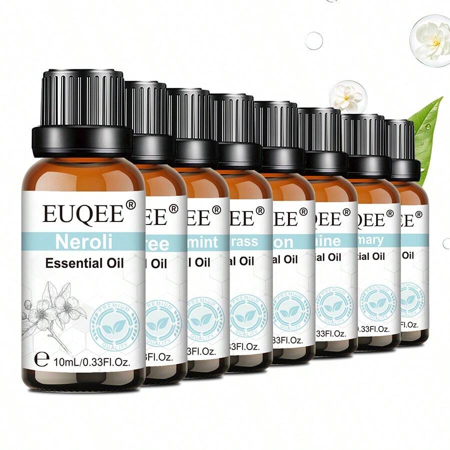 1瓶10毫升EUQEE精油，适用于肥皂、蜡烛制作、香薰机、加湿器、按摩、沐浴，有助于睡眠和放松——薰衣草/尤加利/薄荷/甜橙/茶树/柠檬草（0.33液体盎司） - 多樣化香型 - 查看 1