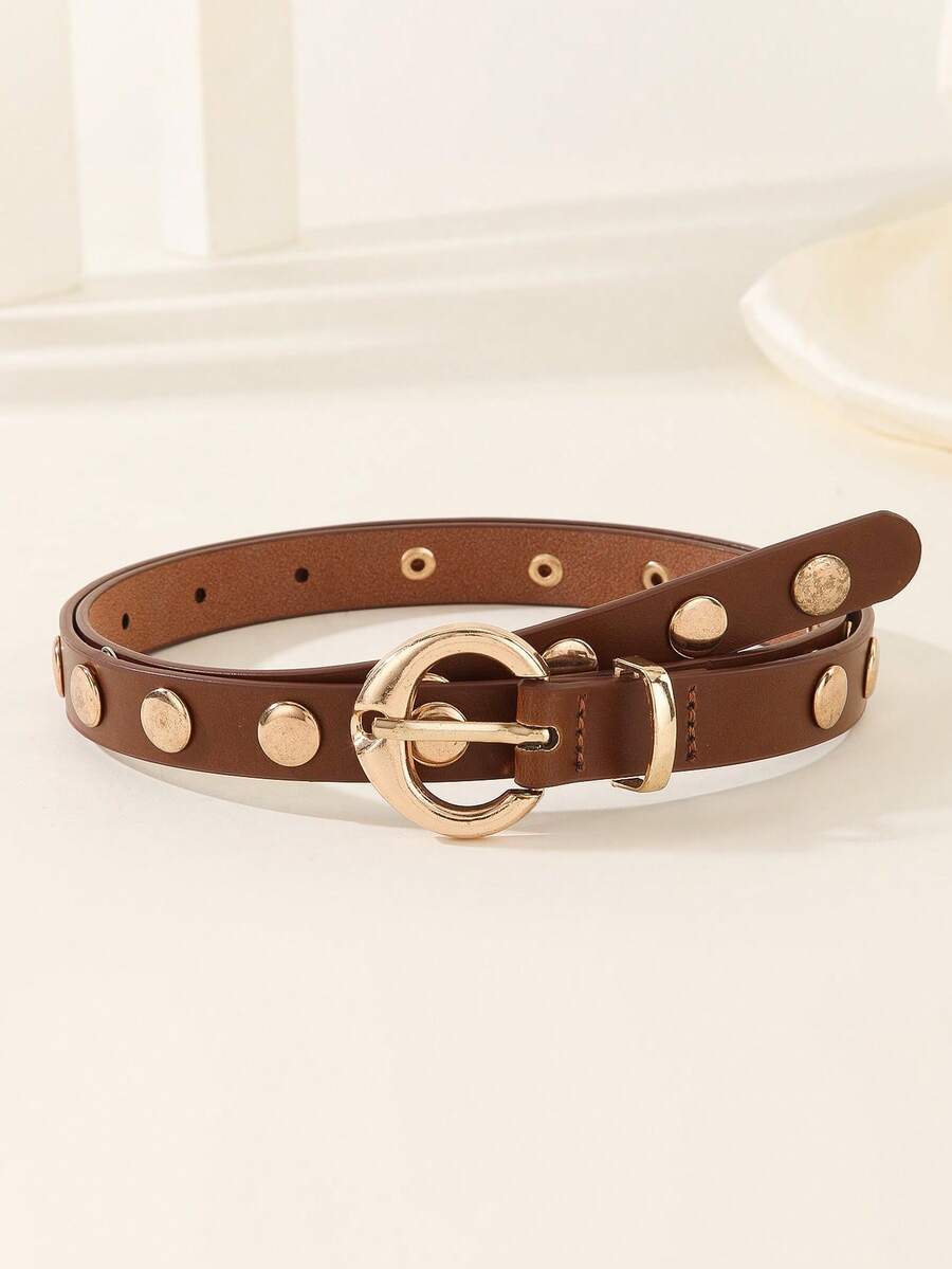 1pc Retro American Style Rivet Waist Belt, Brown, Versatile & - A - View 1