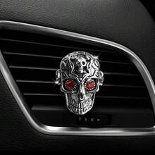 1入復古合金骷髏頭車用空氣清新劑夾,汽車空調出風口裝飾,車內裝飾品 - 銀色 - 查看 6