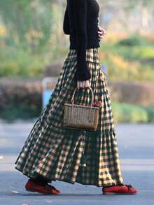 格子休闲优雅可爱女裙 - 咖色+黑色格子 - 查看 8