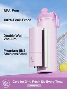 Powcan 18oz stainless steel sports water bottle with spout and handle lid, wide-mouth bottle, double-layer stainless steel, leak-proof design, suitable for sports, outdoor activities, travel, school, and office - 淺紫色 - 查看 3