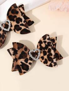 2 kẹp tóc nhung in họa tiết da báo, kẹp tóc hình nơ trái tim, phụ kiện tóc thời trang mùa thu/đông hàng ngày, phụ kiện tóc phong cách sinh viên. - Nhiều màu - Xem 5