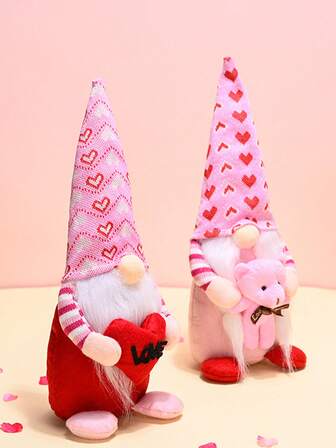 1pc Valentine's Day Faceless Doll Decorative Figurines, Valentine's Day And Mother's Day Checkered Heart-Shaped Faceless Doll Figurines, Table Atmosphere Decor, Suitable For Room Decor, Valentine's Day Gifts, Valentine's Day Decor, Valentine's Day Parties